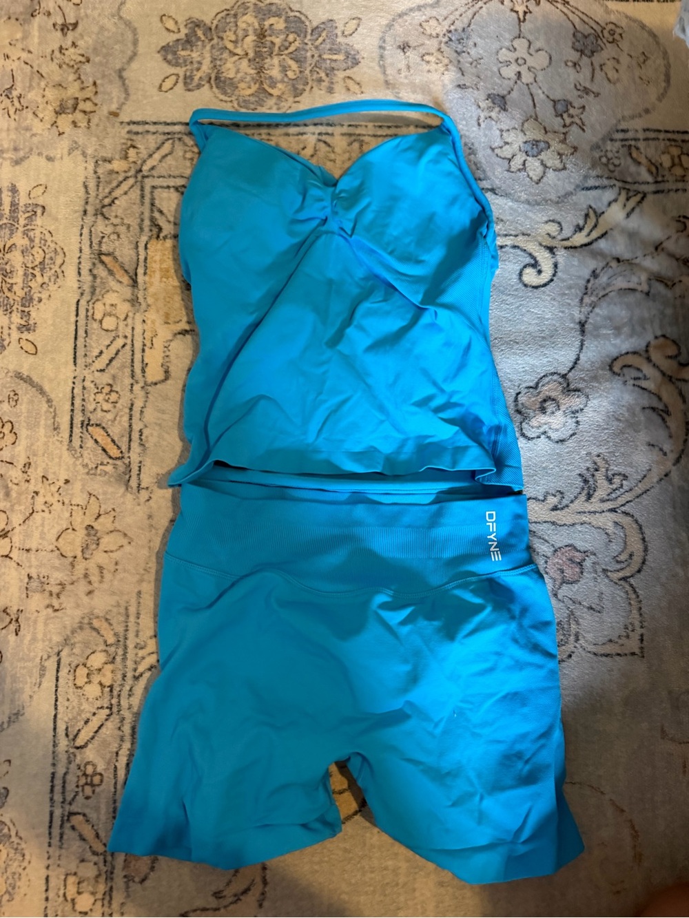 DFYNE Teal Athletic Tankini with Bike Shorts